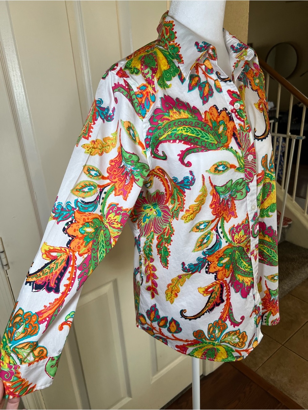 Lauren Ralph Lauren Paisley Button Front Shirt Women’s 3/4 Sleeve - Picture 3 of 8